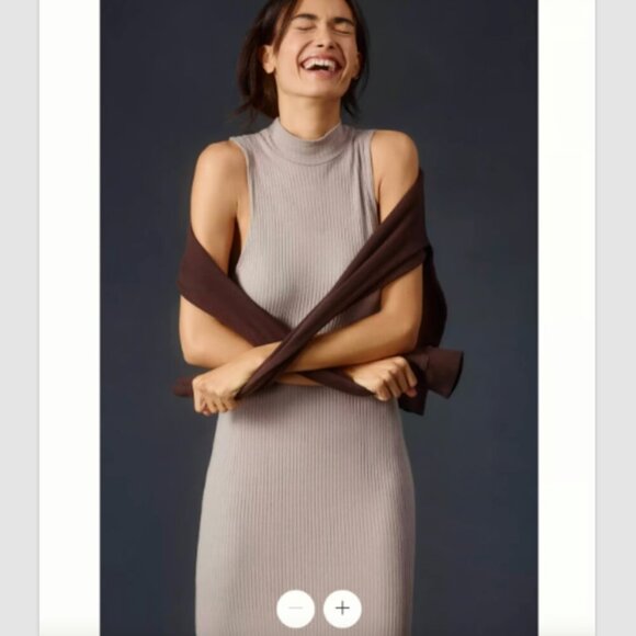 Beyond Yoga Well Traveled Ribbed Midi Dress Size XL Taupe Comfy Chic NWT - Picture 3 of 7